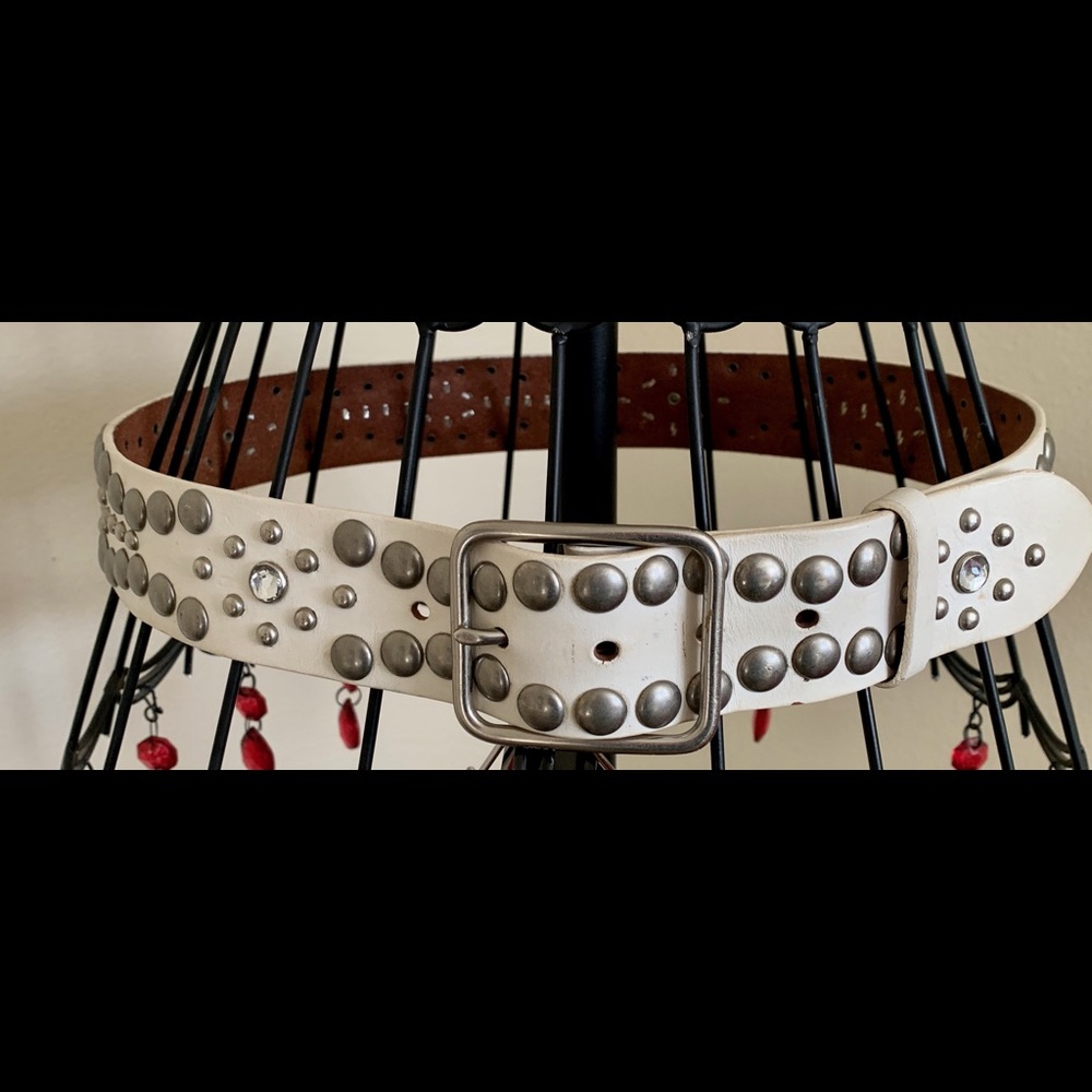 Bebe white leather studded belt